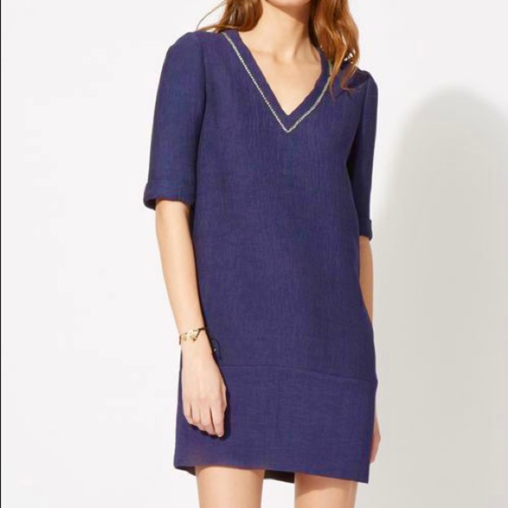 MAJE textured v neck shift dress